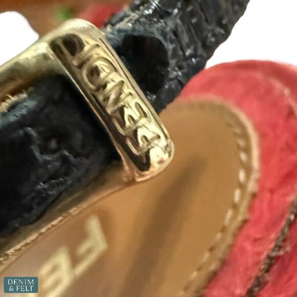 Fendi Tri-Color Raffia & Snakeskin Slingback Platform Sandals 38.5 / US 8.5 - Picture 10 of 12